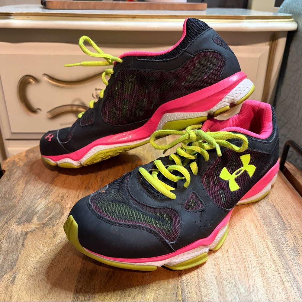 Under Armour Black and Pink Sneakers with Neon Accents